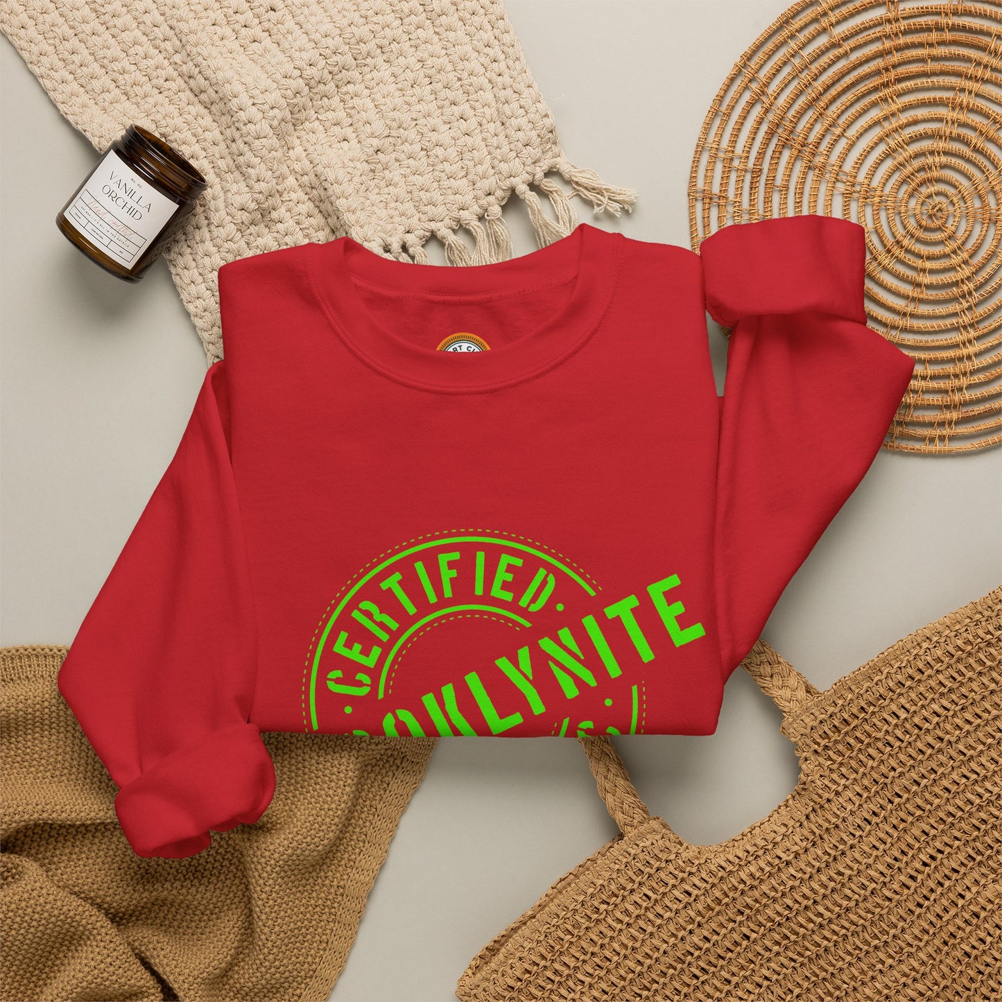 Unisex Heavy Blend Crewneck Sweatshirt "Certified Organic Brooklynite" - Green Stamp