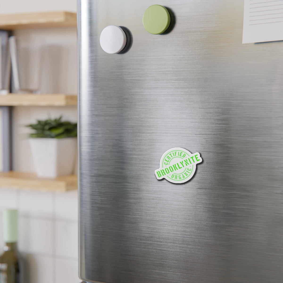 Die-Cut Refrigerator Magnet"Certified Brooklynite Organic" Green Stamp