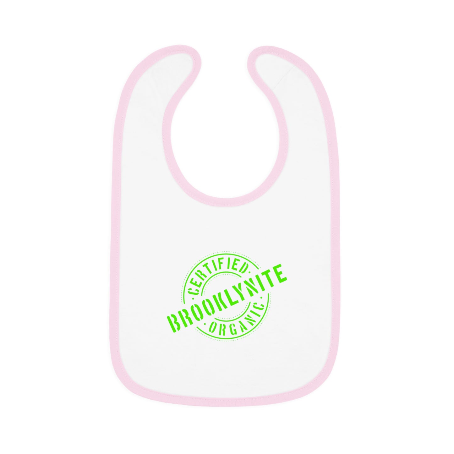 Baby Contrast Trim Jersey Bib "Certified Organic Brooklynite" - Pink