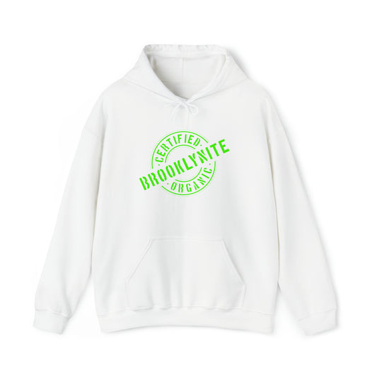 Unisex Hooded Sweatshirt "Certified Organic Brooklynite" - White