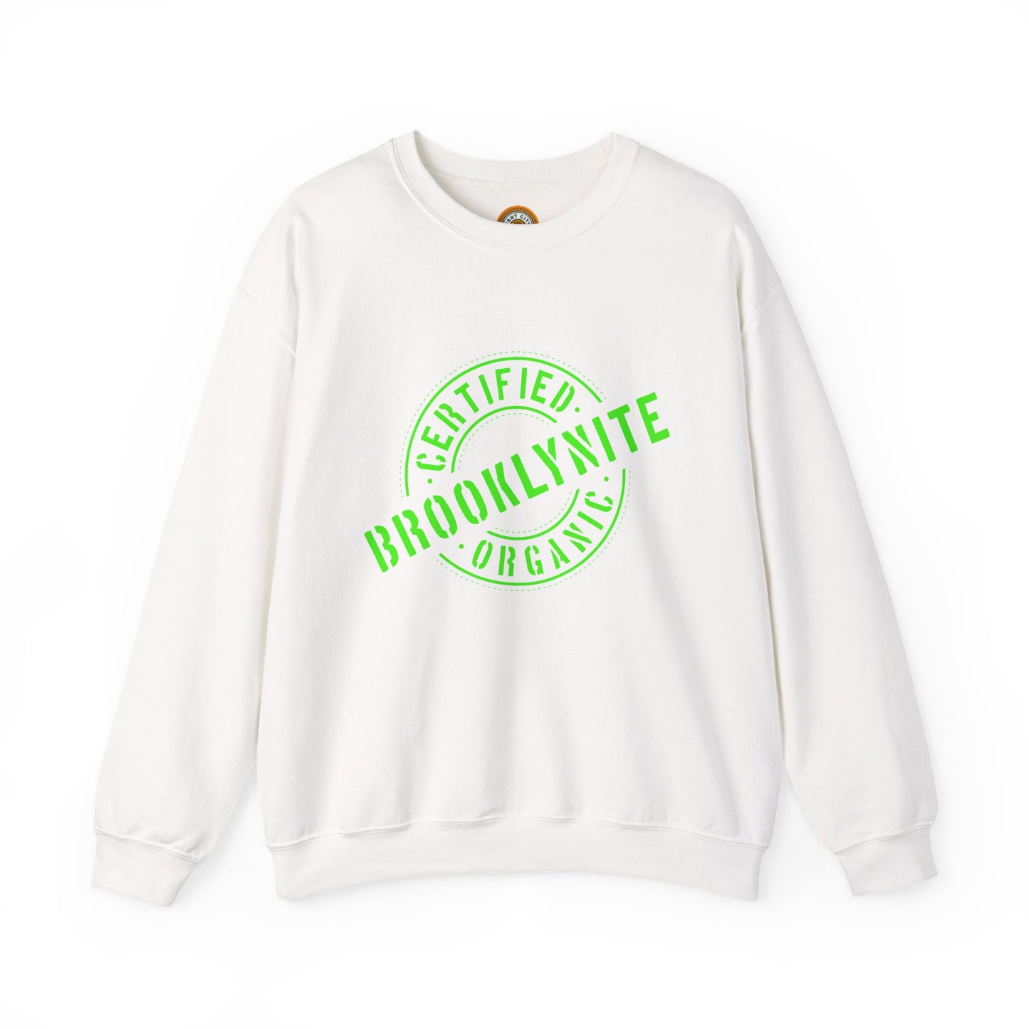 Unisex Heavy Blend Crewneck Sweatshirt "Certified Organic Brooklynite" - Green Stamp