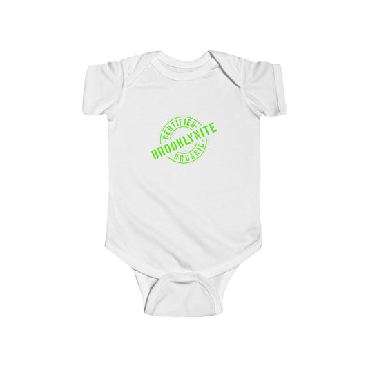 Infant Short Sleeve Bodysuit/Onesie "Certified Organic Brooklynite" - Green Stamp
