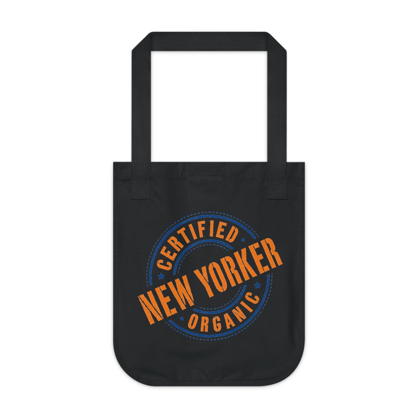 Canvas Tote Bag — "Certified Organic New Yorker" Neon Green Stamp Eco Tote