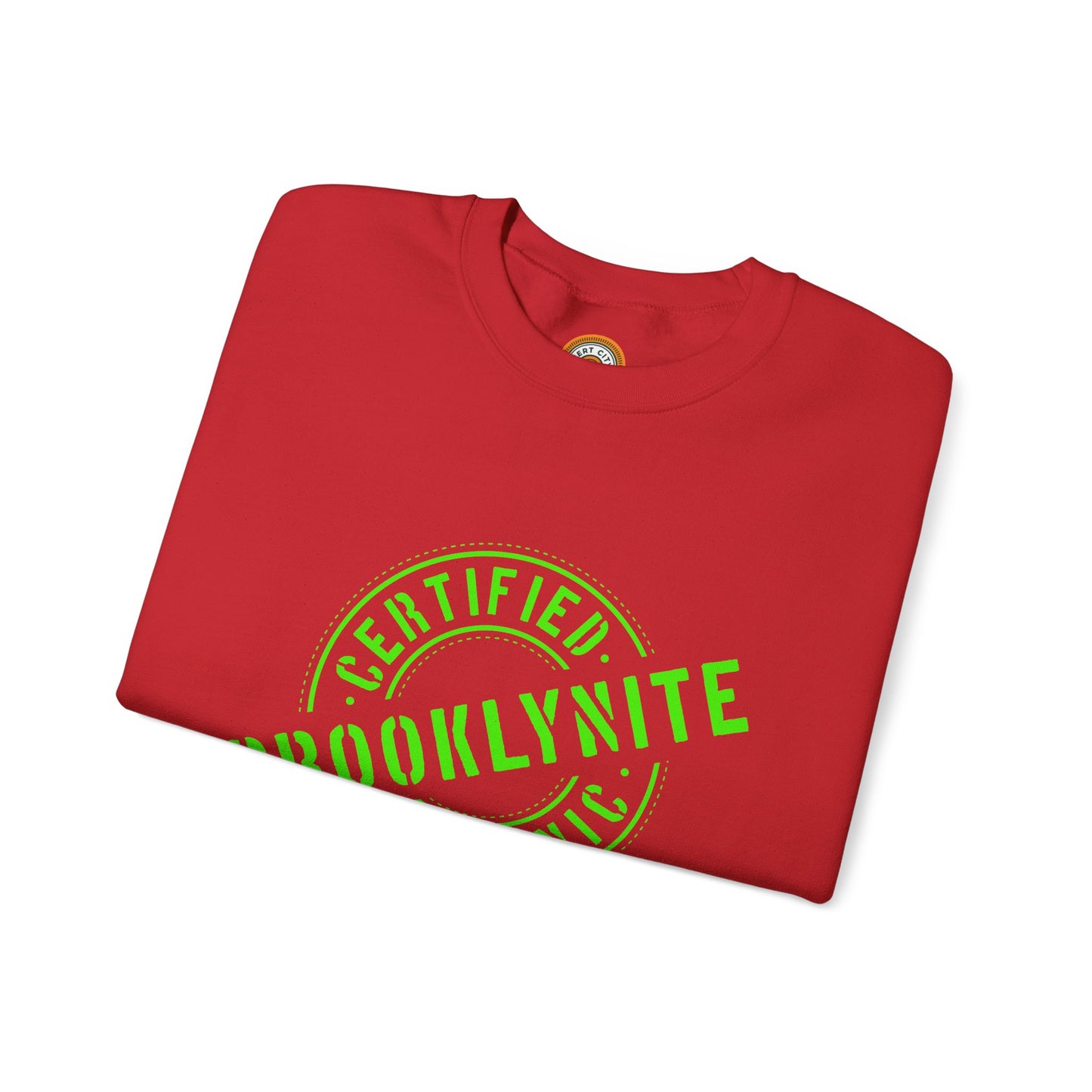 Unisex Heavy Blend Crewneck Sweatshirt "Certified Organic Brooklynite" - Green Stamp