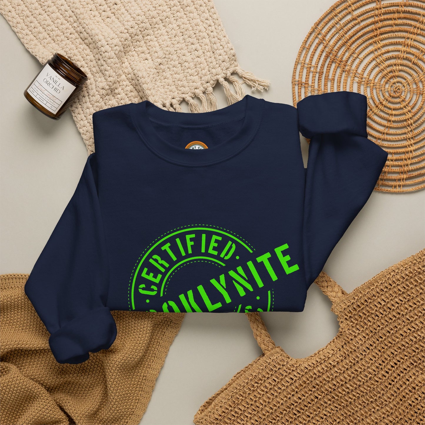 Unisex Heavy Blend Crewneck Sweatshirt "Certified Organic Brooklynite" - Green Stamp