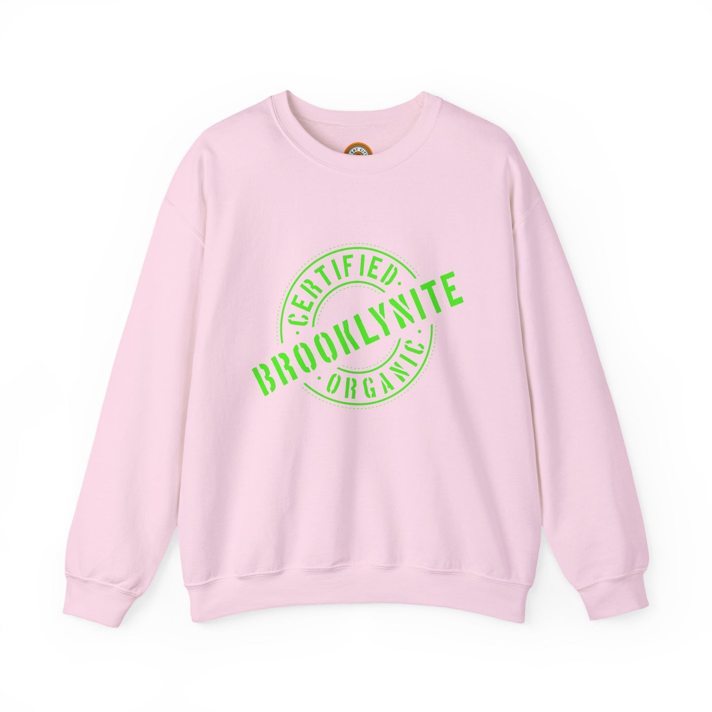Unisex Heavy Blend Crewneck Sweatshirt "Certified Organic Brooklynite" - Green Stamp