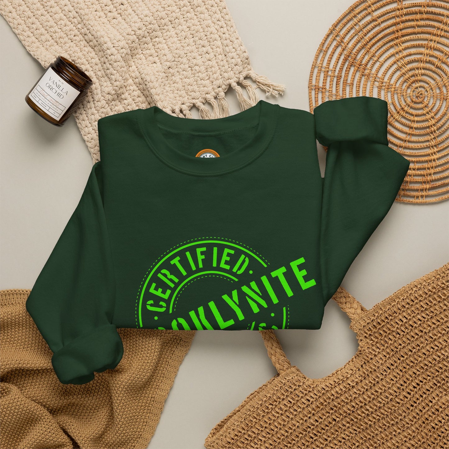 Unisex Heavy Blend Crewneck Sweatshirt "Certified Organic Brooklynite" - Green Stamp