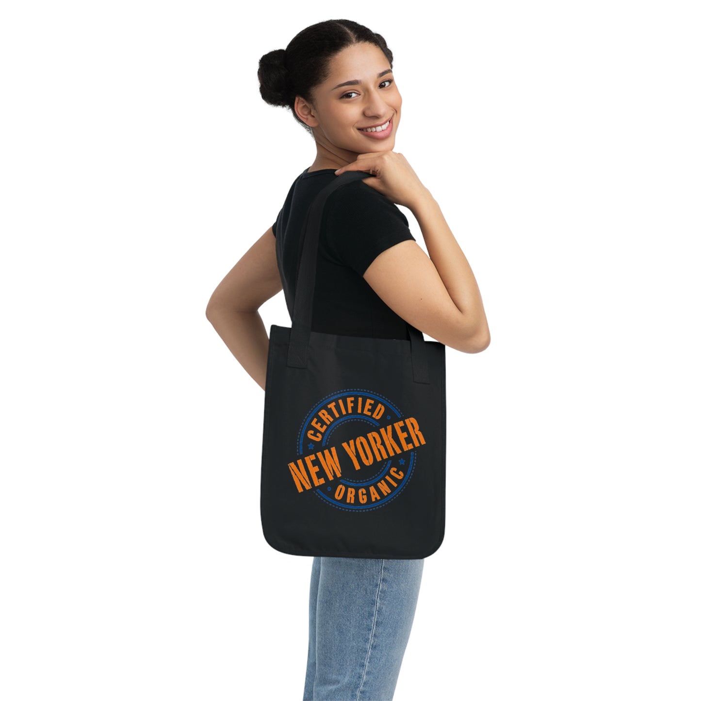 Canvas Tote Bag — "Certified Organic New Yorker" Neon Green Stamp Eco Tote