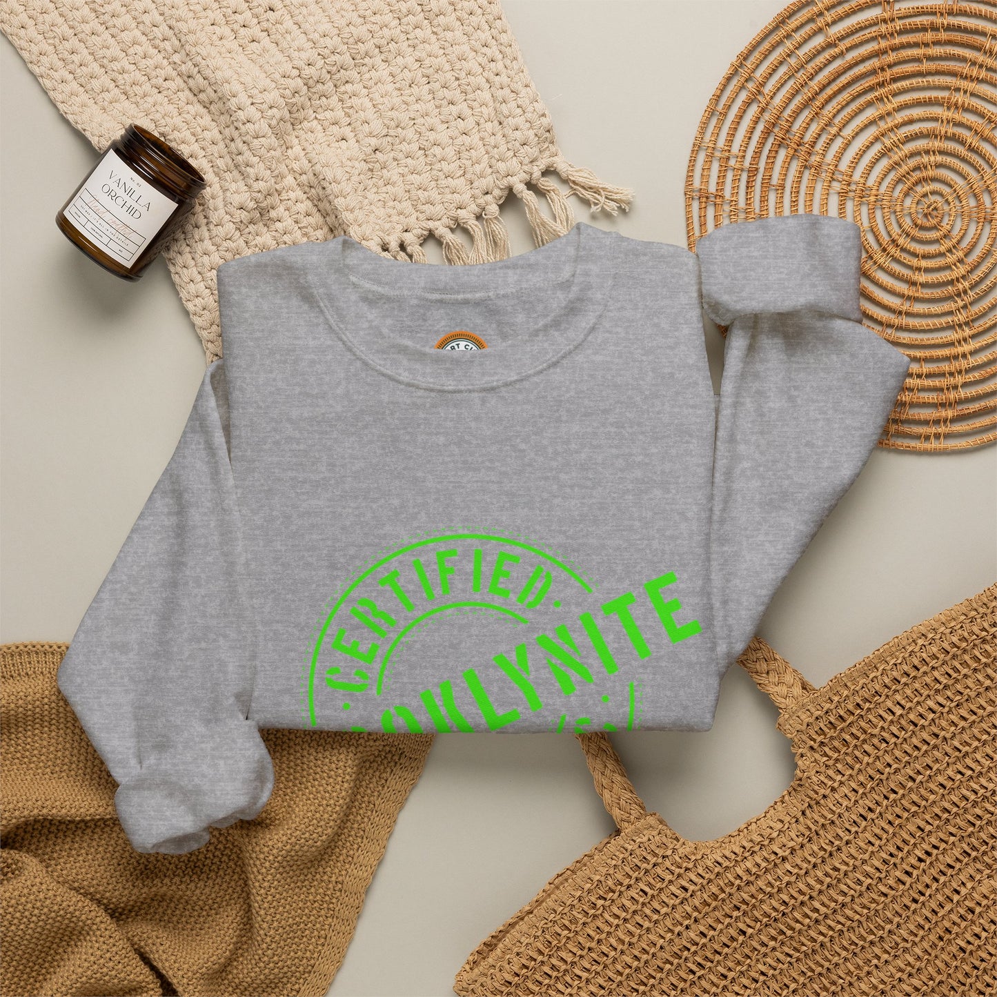 Unisex Heavy Blend Crewneck Sweatshirt "Certified Organic Brooklynite" - Green Stamp