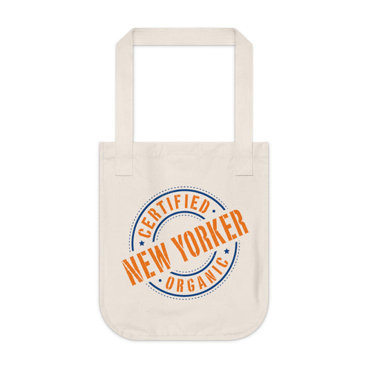 Canvas Tote Bag — "Certified Organic New Yorker" Neon Green Stamp Eco Tote
