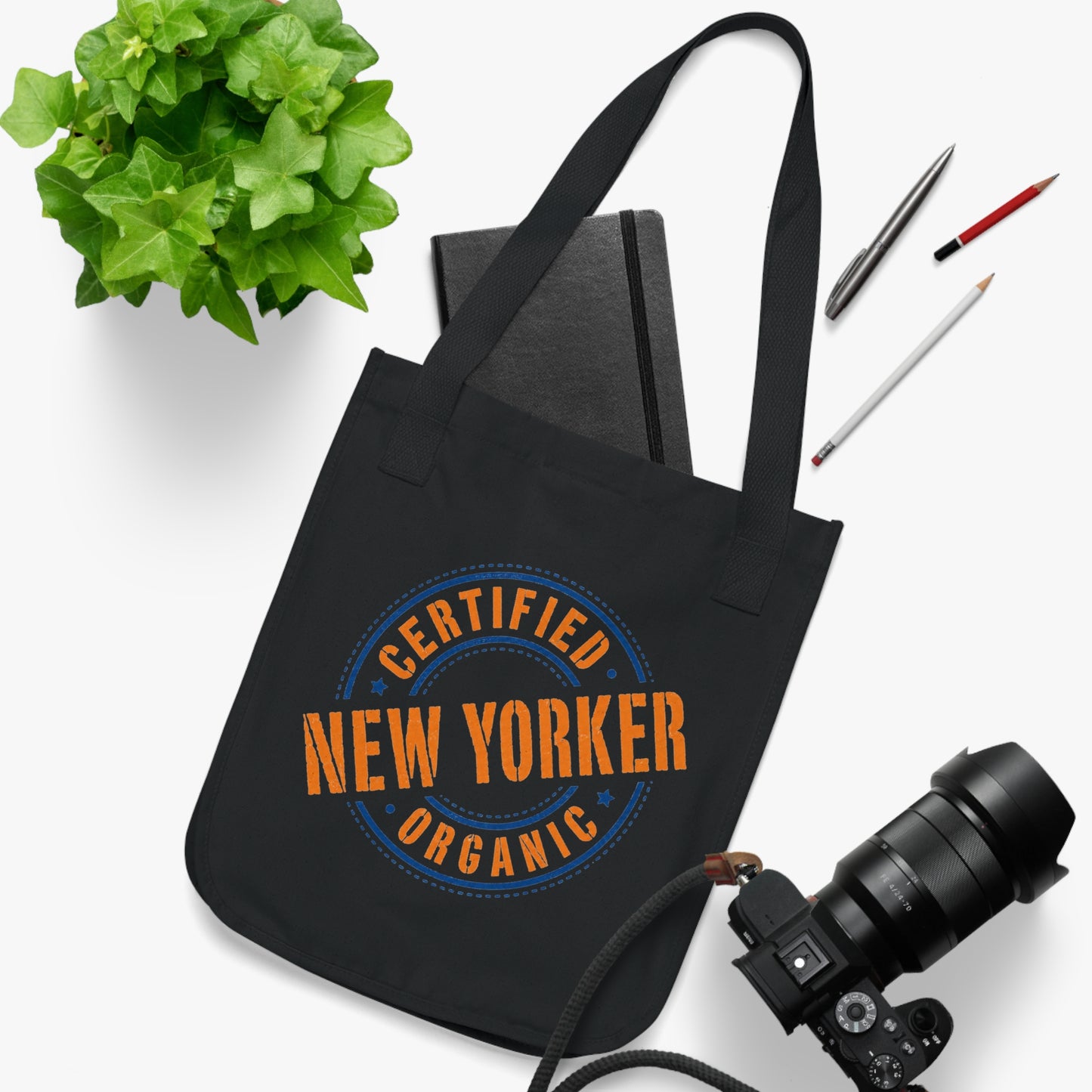 Canvas Tote Bag — "Certified Organic New Yorker" Neon Green Stamp Eco Tote