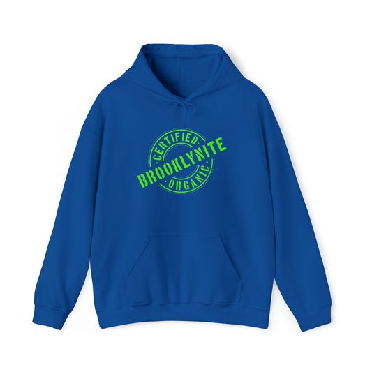 Unisex Hooded Sweatshirt "Certified Organic Brooklynite" - Royal Blue