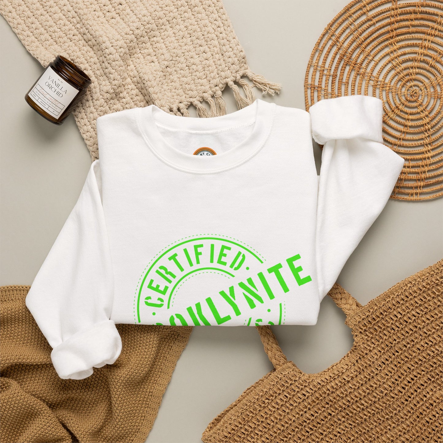 Unisex Heavy Blend Crewneck Sweatshirt "Certified Organic Brooklynite" - Green Stamp