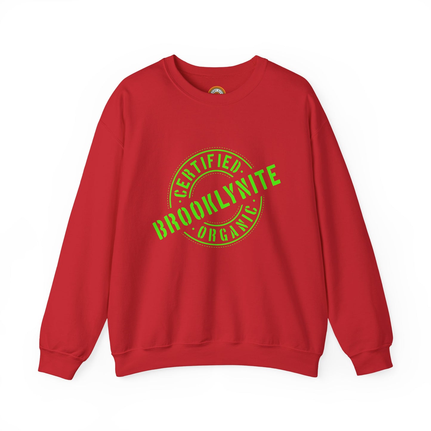 Unisex Heavy Blend Crewneck Sweatshirt "Certified Organic Brooklynite" - Green Stamp