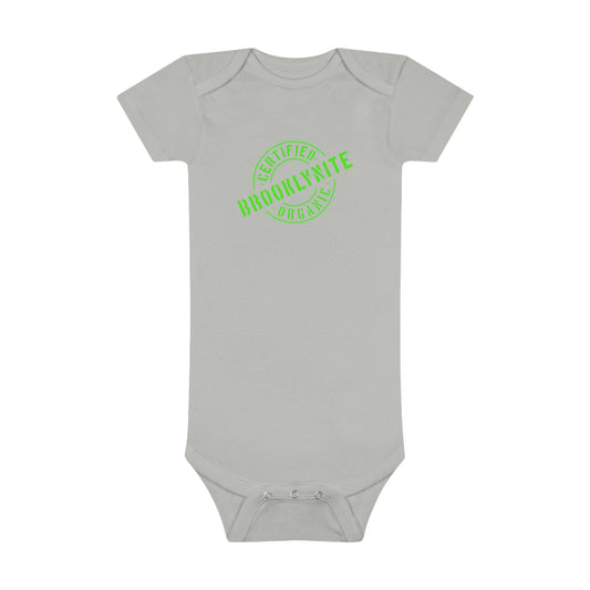 Baby Short Sleeve Onesie® "Certified Organic Brooklynite" - Grey