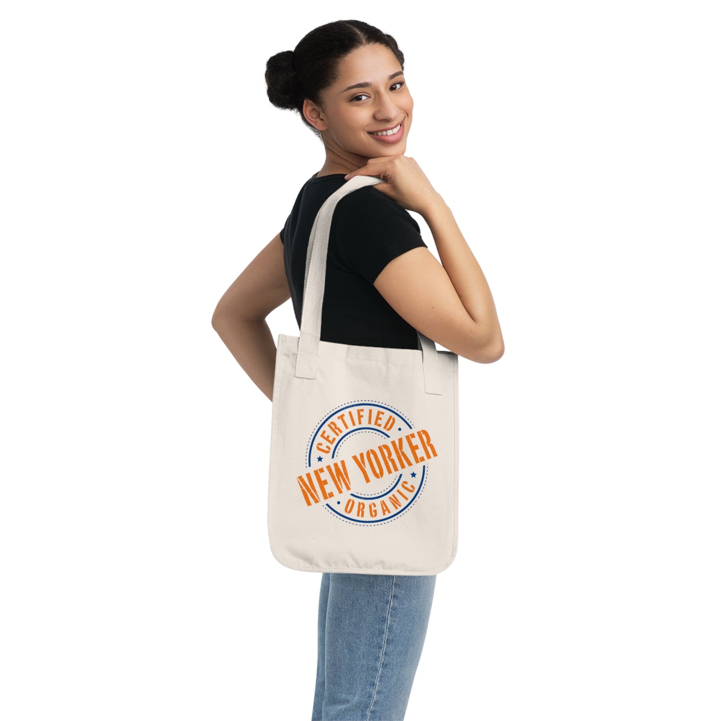 Canvas Tote Bag — "Certified Organic New Yorker" Neon Green Stamp Eco Tote