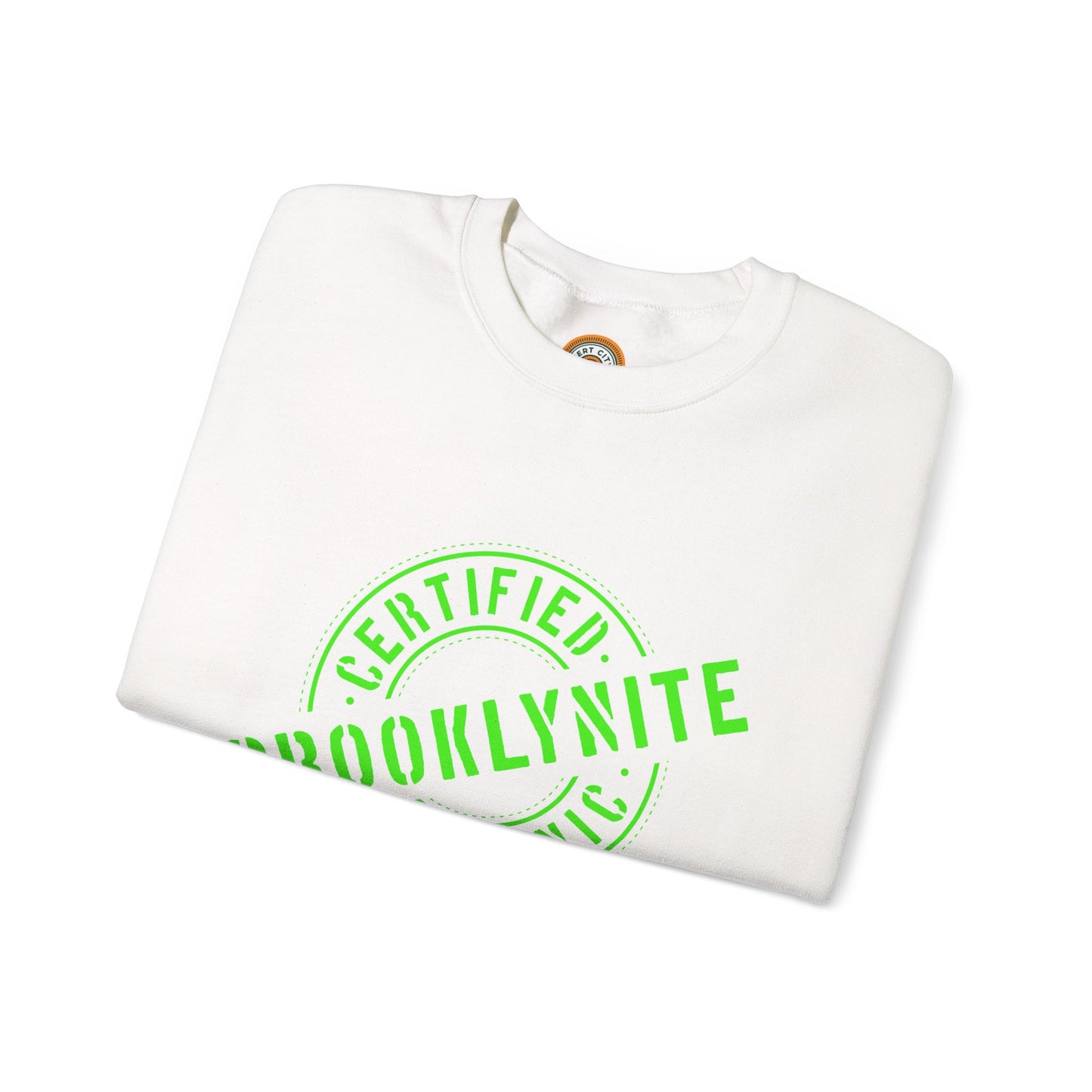Unisex Heavy Blend Crewneck Sweatshirt "Certified Organic Brooklynite" - Green Stamp
