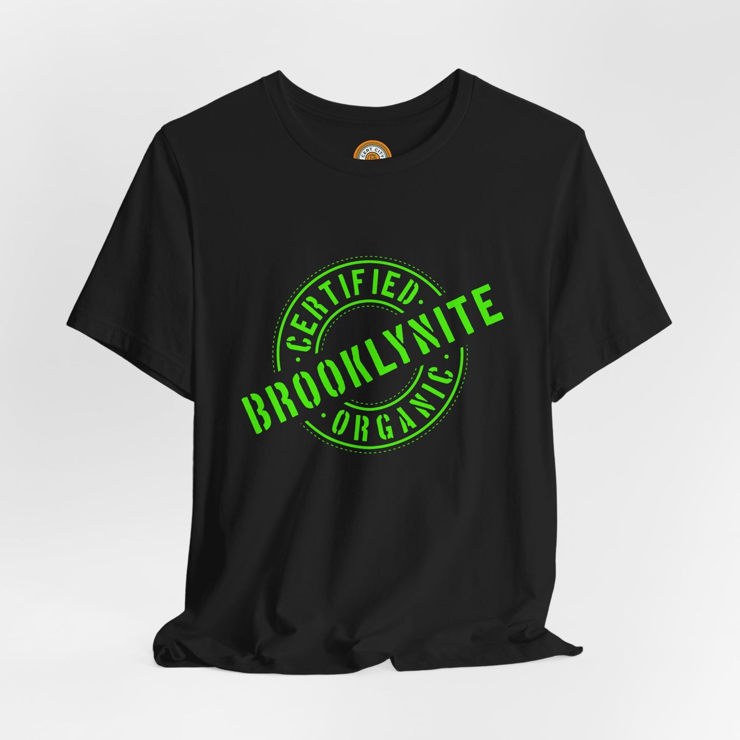 Unisex "Certified Organic Brooklynite"Jersey Short Sleeve Tee - Green Stamp