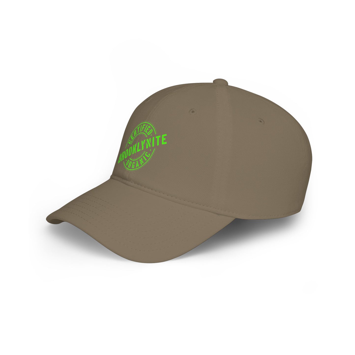 Low-Profile Baseball Cap "Certified Organic Brooklynite" - White w/Green Stamp
