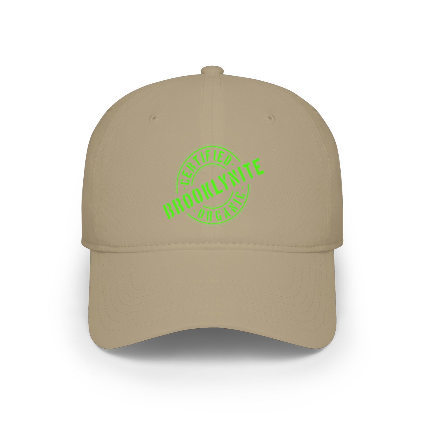 Low-Profile Baseball Cap "Certified Organic Brooklynite" - White w/Green Stamp