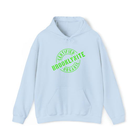 Unisex Hooded Sweatshirt "Certified Organic Brooklynite" - Light Blue