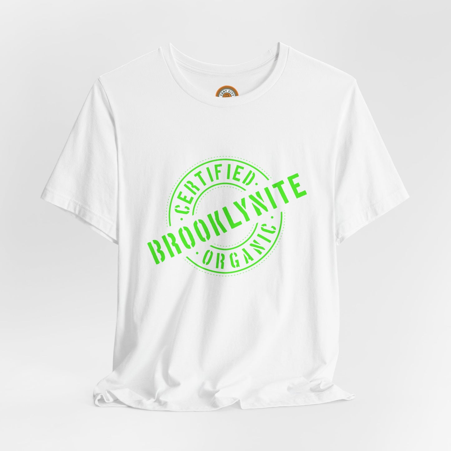Unisex "Certified Organic Brooklynite"Jersey Short Sleeve Tee - Green Stamp