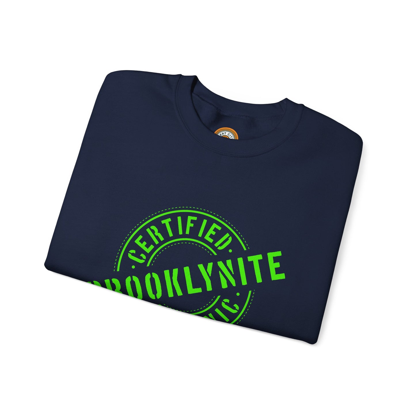Unisex Heavy Blend Crewneck Sweatshirt "Certified Organic Brooklynite" - Green Stamp
