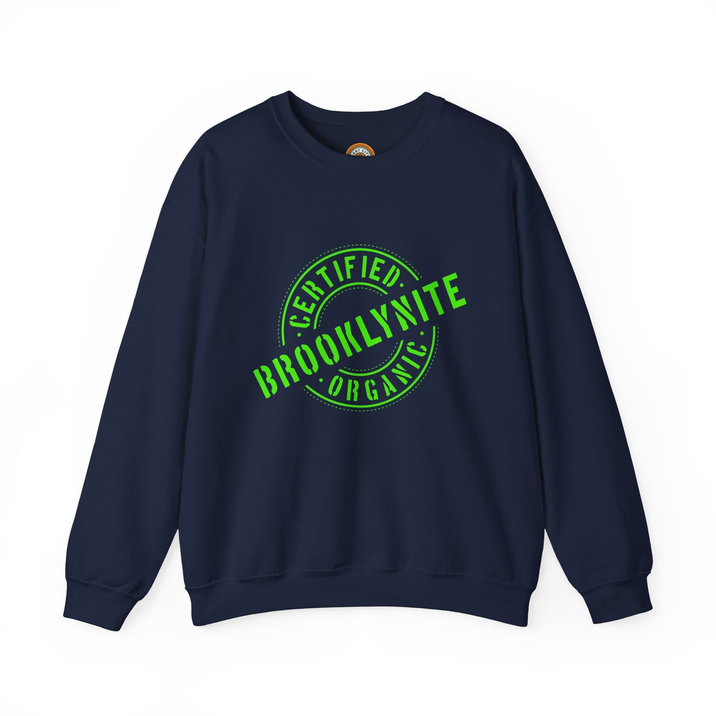 Unisex Heavy Blend Crewneck Sweatshirt "Certified Organic Brooklynite" - Green Stamp
