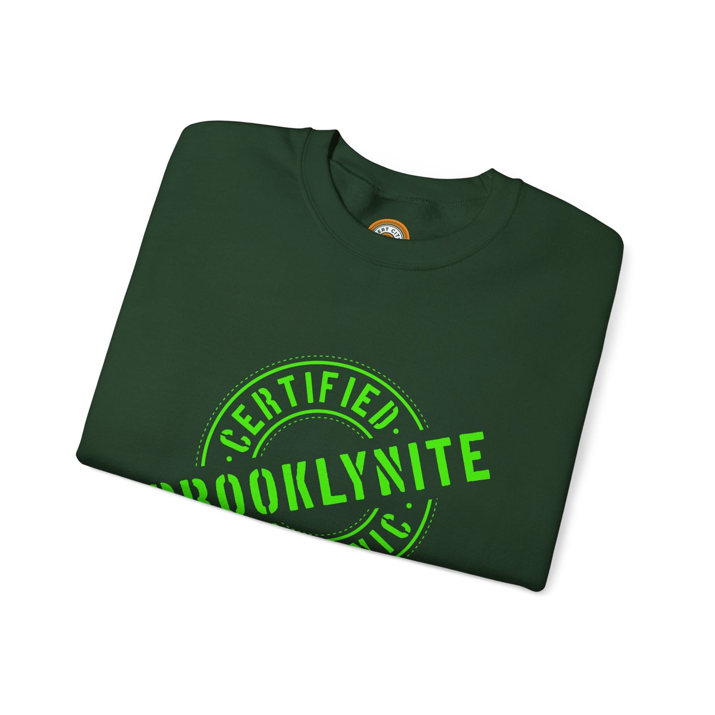 Unisex Heavy Blend Crewneck Sweatshirt "Certified Organic Brooklynite" - Green Stamp