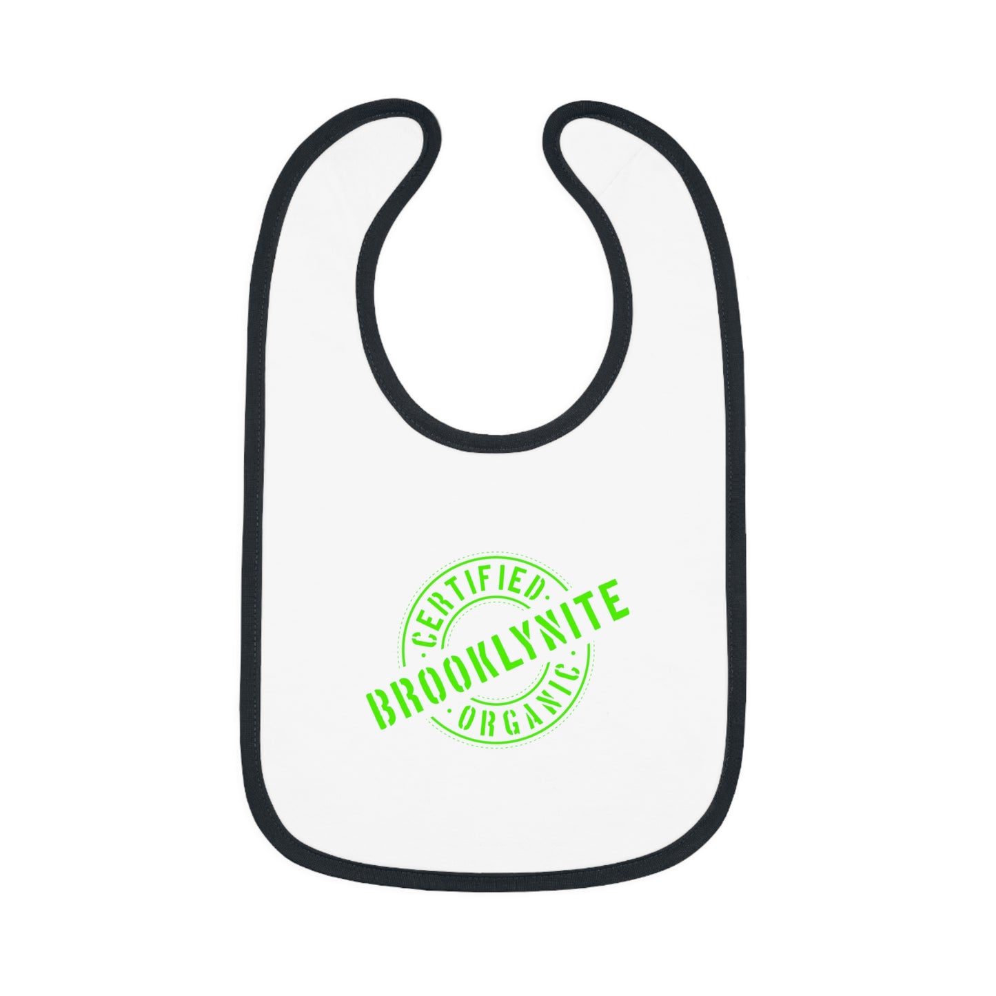 Baby Contrast Trim Jersey Bib "Certified Organic Brooklynite" - Black