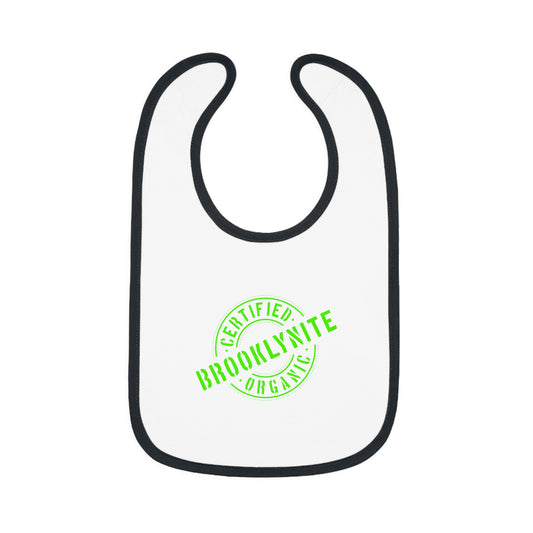 Baby Contrast Trim Jersey Bib "Certified Organic Brooklynite" - Black